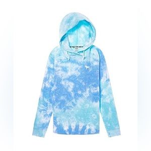 VS PINK | Tie Dye Oversized Tunic Fleece Hoodie, Blue, Aqua & White - Size XS